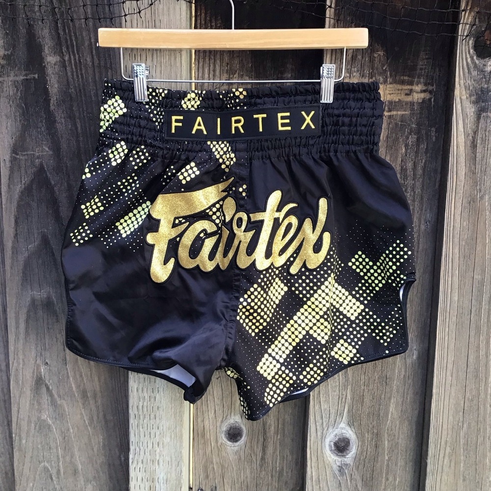 Fairtex Muay Thai Kickboxing Fight Shorts Black Gold Men's Size Large
